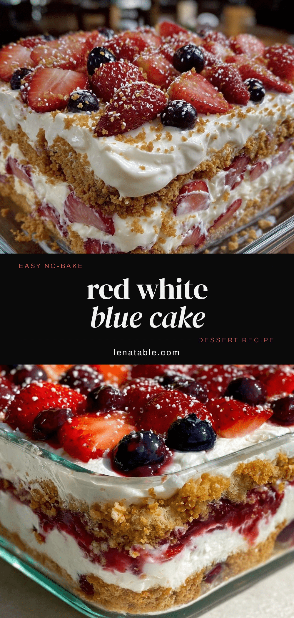 Easy No-Bake Red White and Blue Icebox Cake recipe