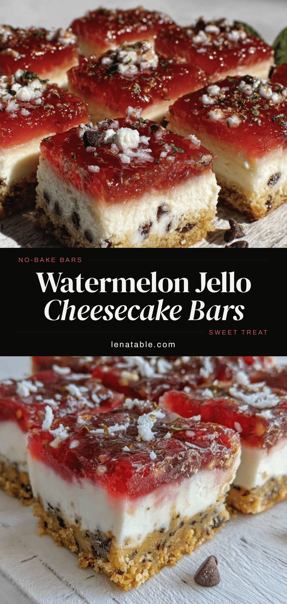 no-bake watermelon jello cheesecake bars recipe