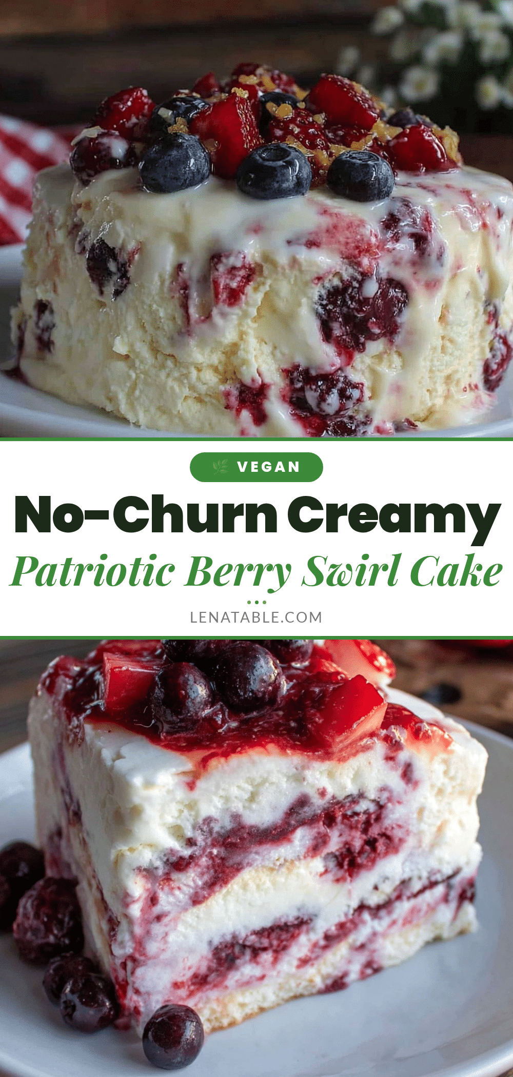 no-churn patriotic strawberry blueberry swirl ice cream cake recipe