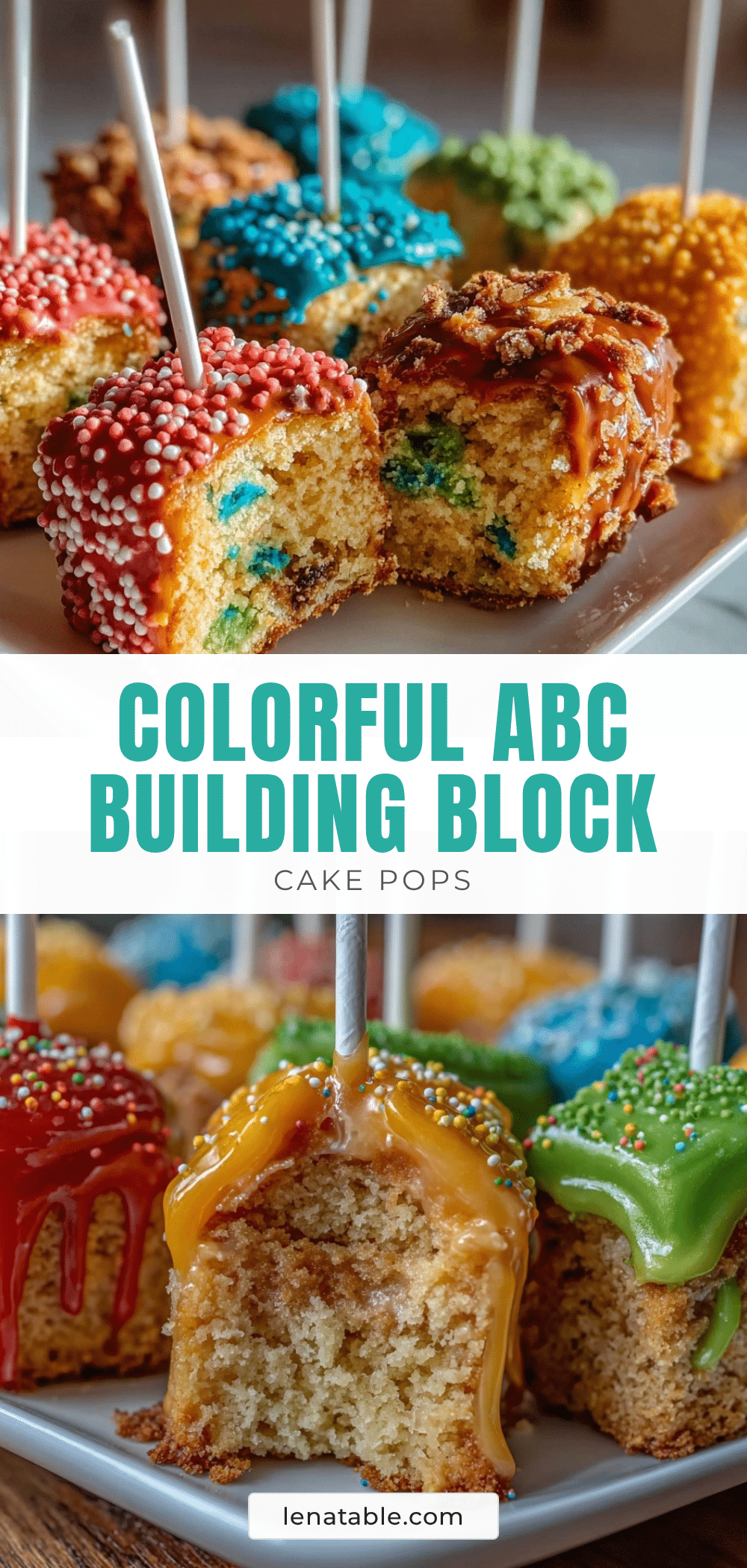 colorful ABC building block cake pops recipe