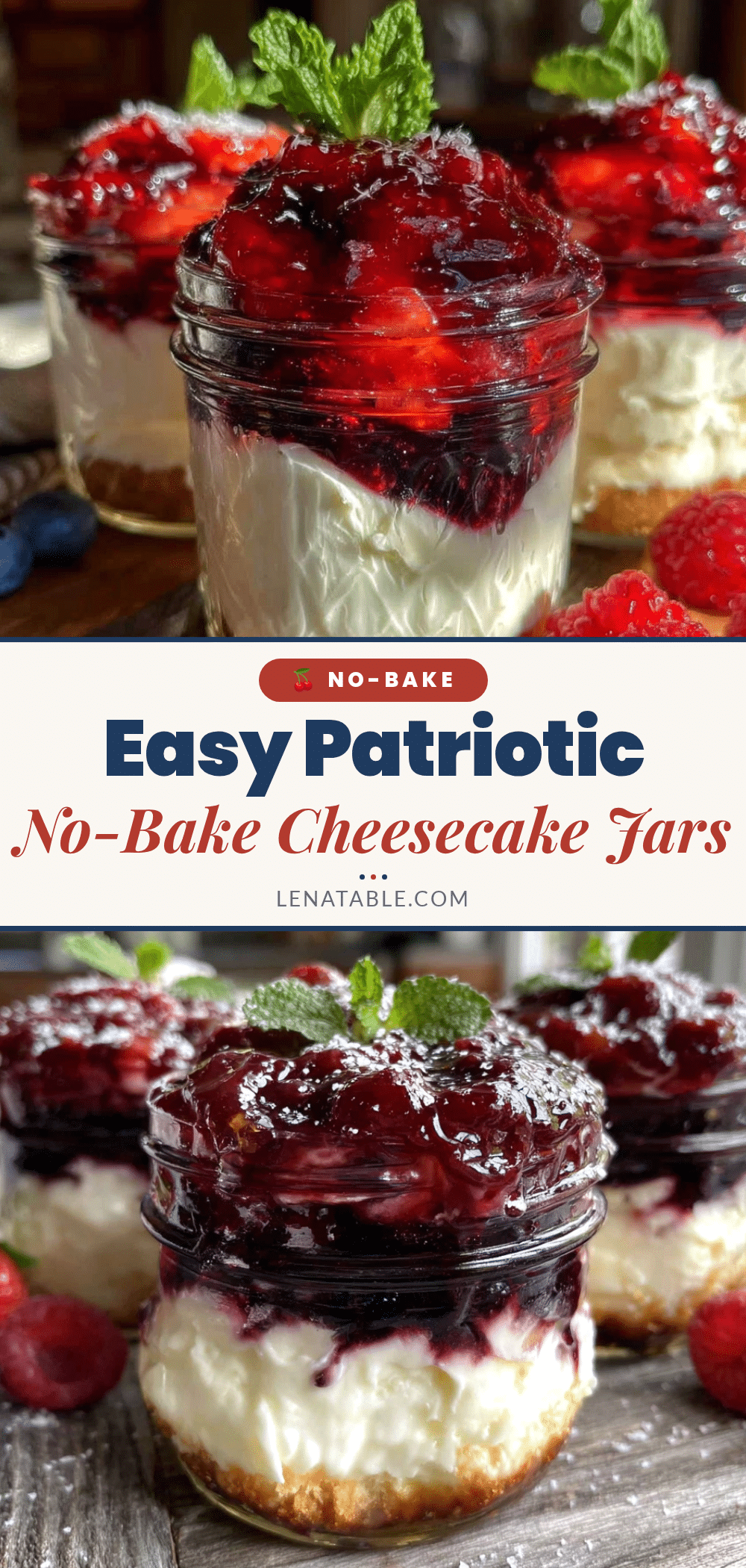 red white and blue no-bake cheesecake jars recipe