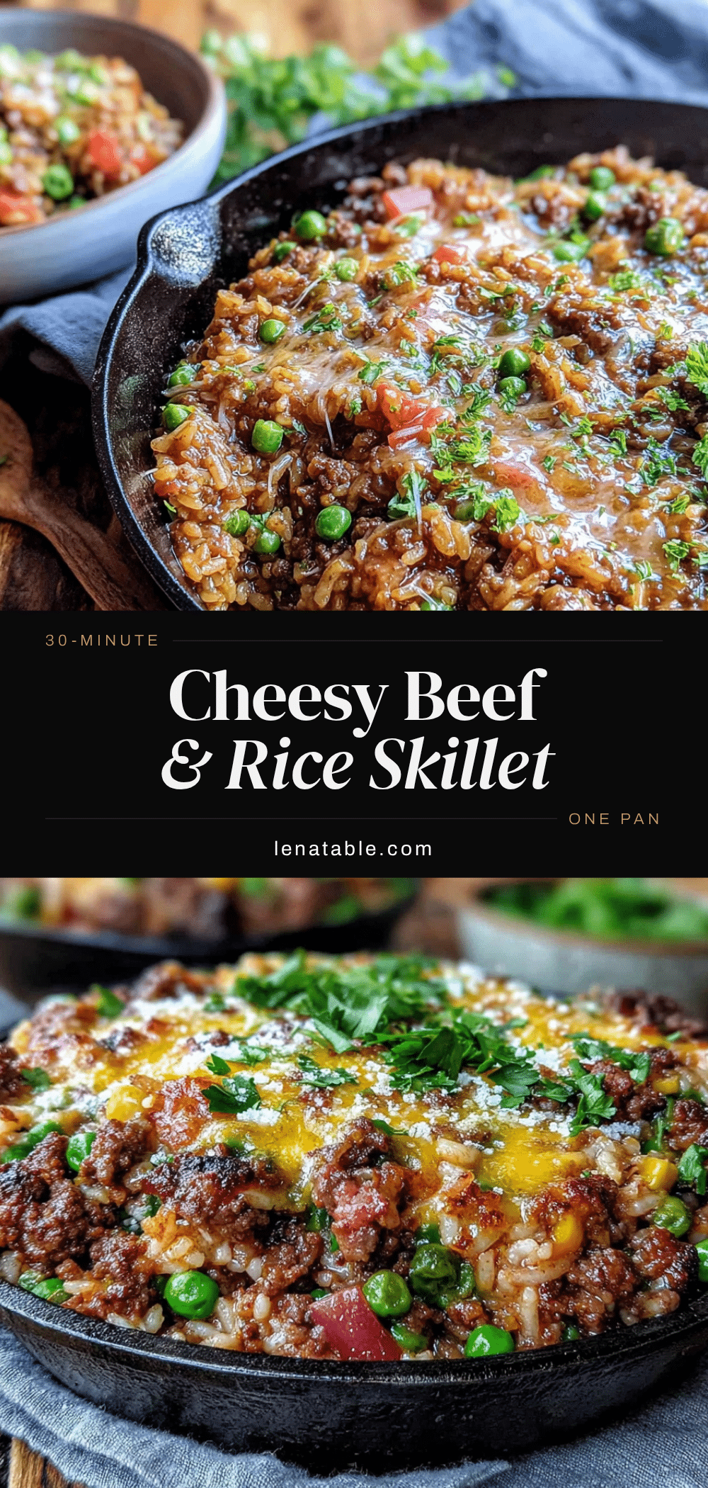 30-minute cheesy ground beef and rice skillet recipe