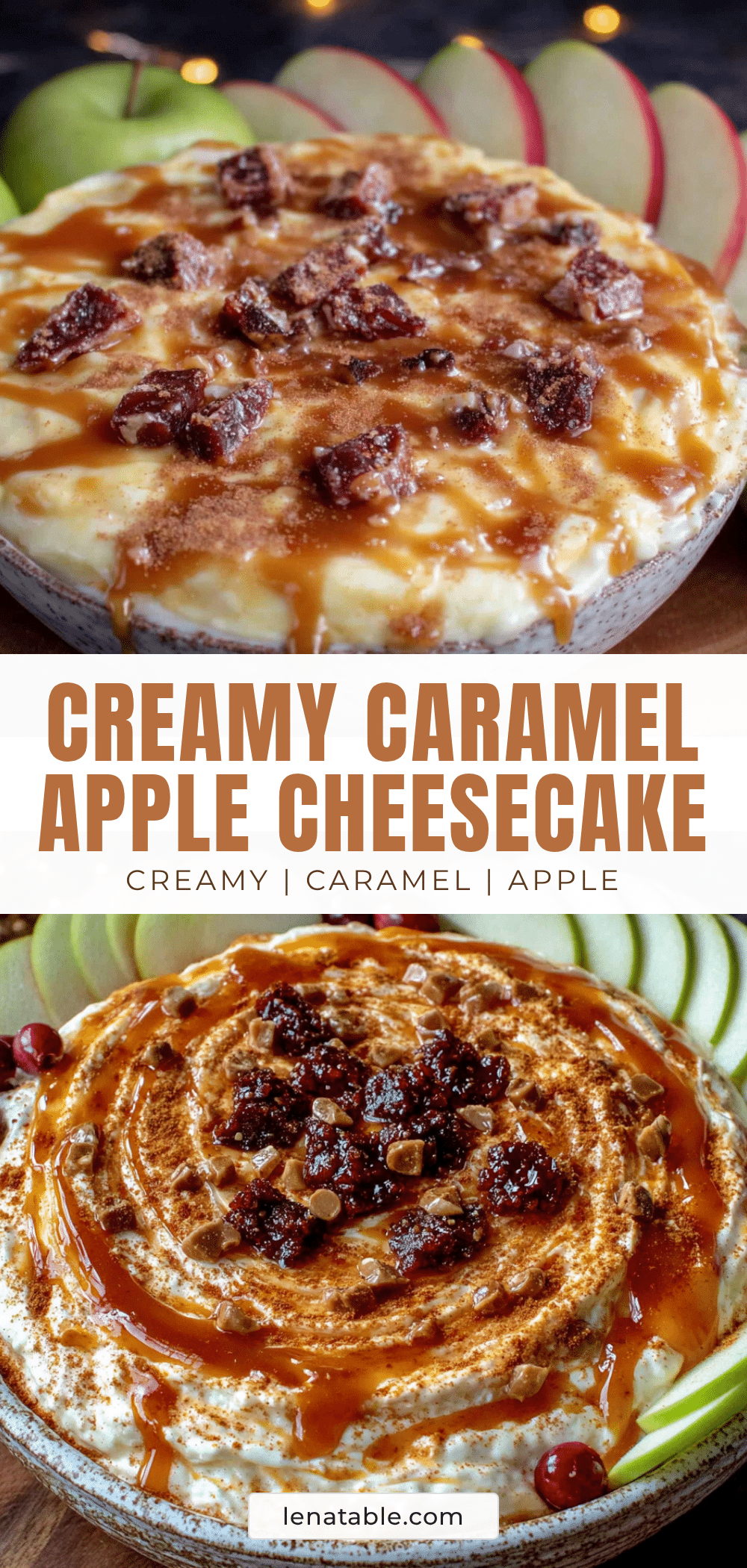 creamy caramel apple cheesecake dip with toffee bits recipe
