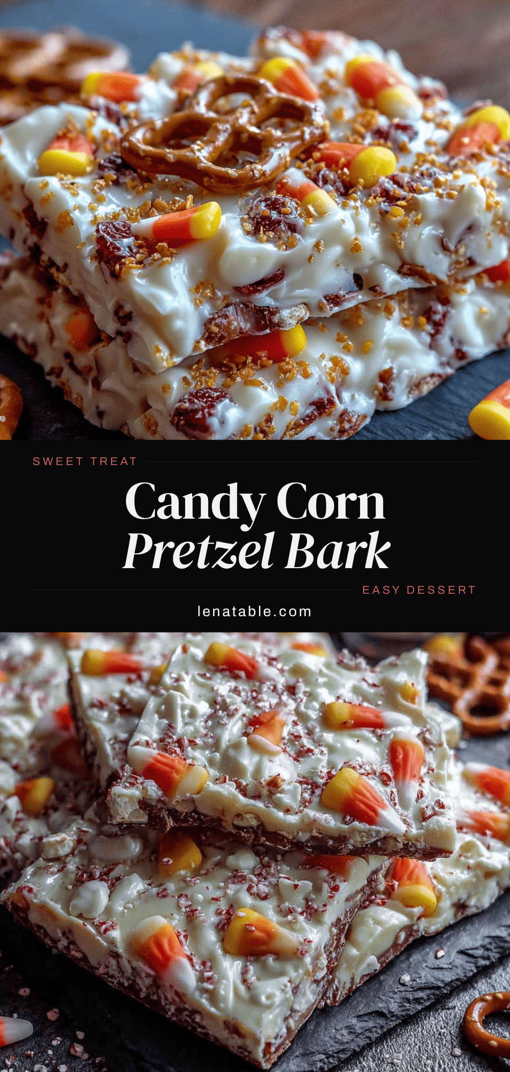 white chocolate candy corn pretzel bark recipe