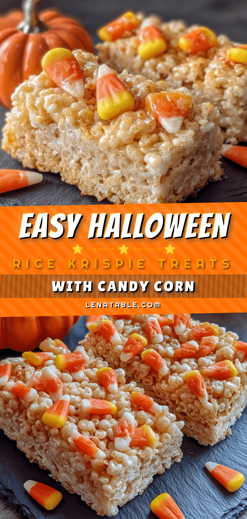 Easy Halloween Rice Krispie Treats with Candy Corn recipe