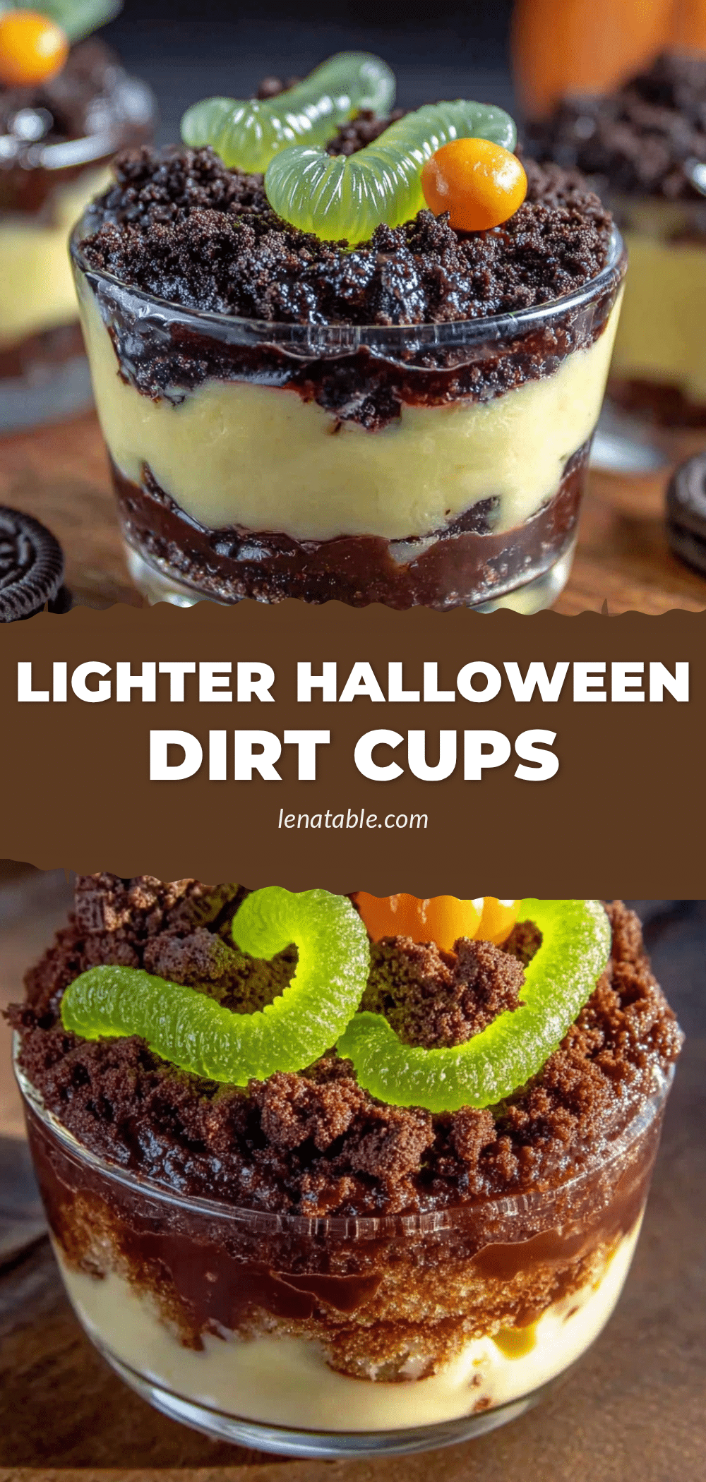 Lighter Halloween Dirt Cups with Oreo Crumbs recipe