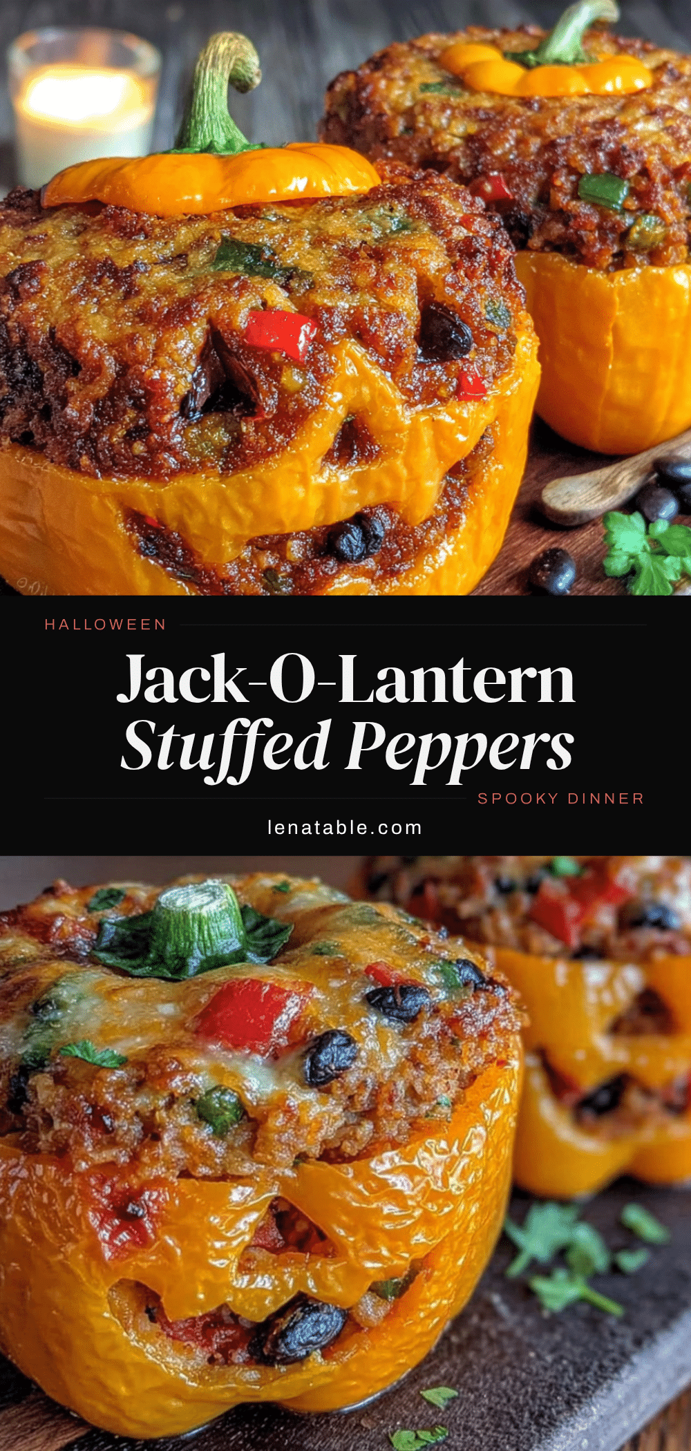 halloween jack-o-lantern stuffed bell peppers recipe